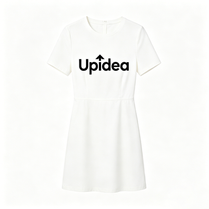 Upidea Crew Neck Short Sleeve Mini Dress, Waist Cinched A-Line White Mini Dress, Wrinkle Resistant Soft Casual Short Dress for Office Daily Street Dating Outfit