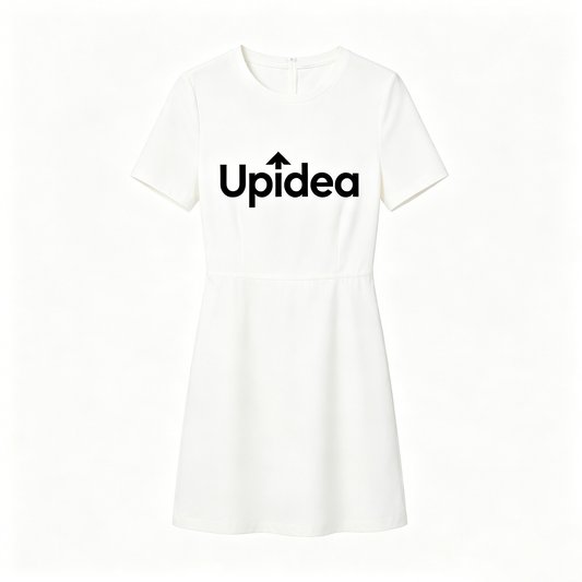 Upidea Crew Neck Short Sleeve Mini Dress, Waist Cinched A-Line White Mini Dress, Wrinkle Resistant Soft Casual Short Dress for Office Daily Street Dating Outfit