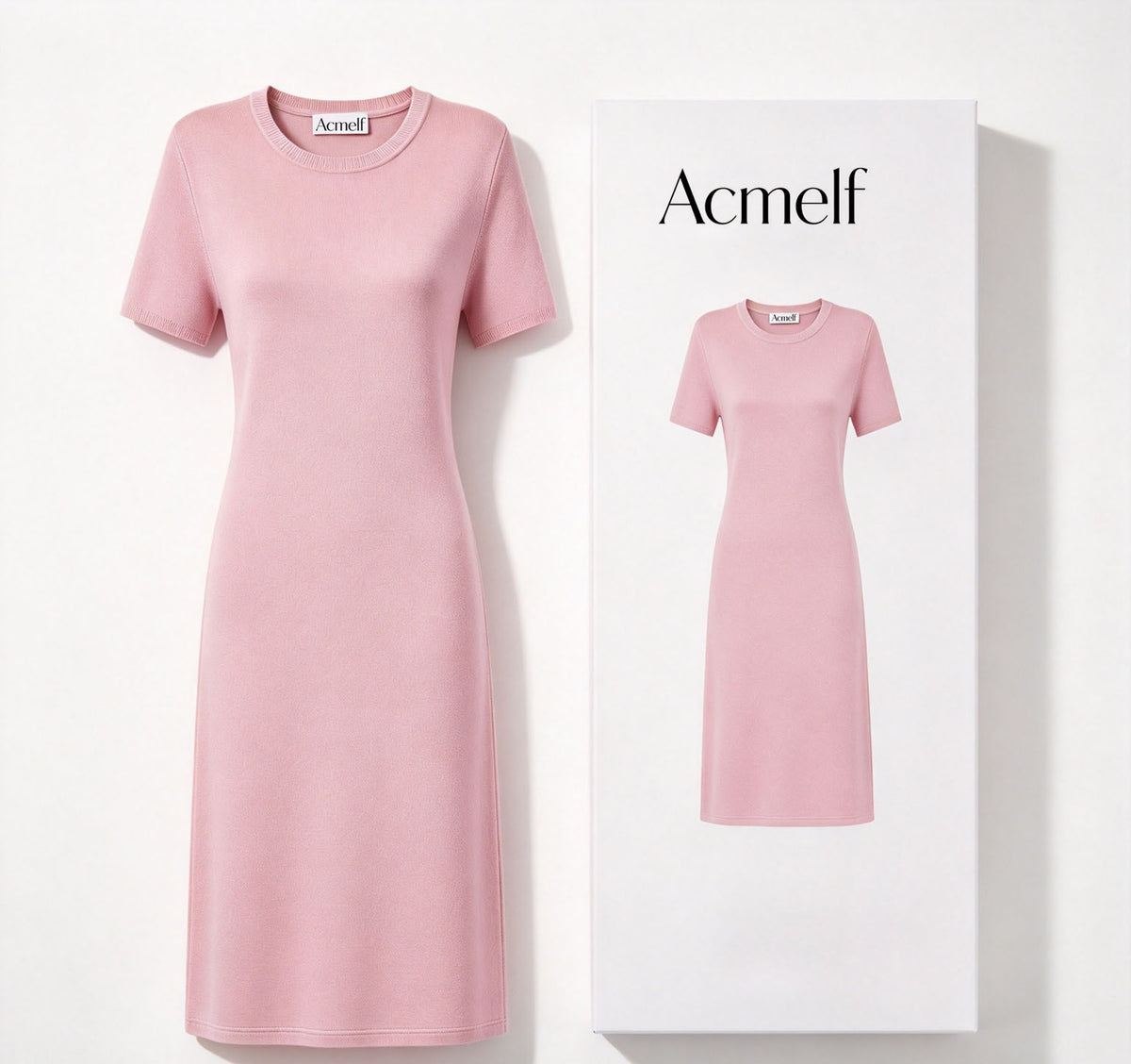 Acmelf Women's Short Sleeve Knit Midi Dress, Crew Neck Slim Fit Casual Knit Dress, Elegant Solid Color Midi Dresses for Daily Party Office