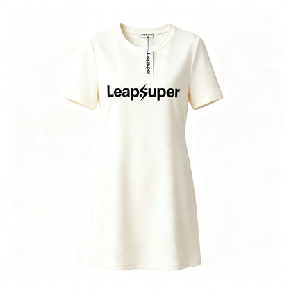 Leapsuper Cream Crew Neck Mini T-Shirt Dress for Women, Relaxed Short Sleeve Cotton Casual Shift Dress Minimalist Soft Everyday Short Dress