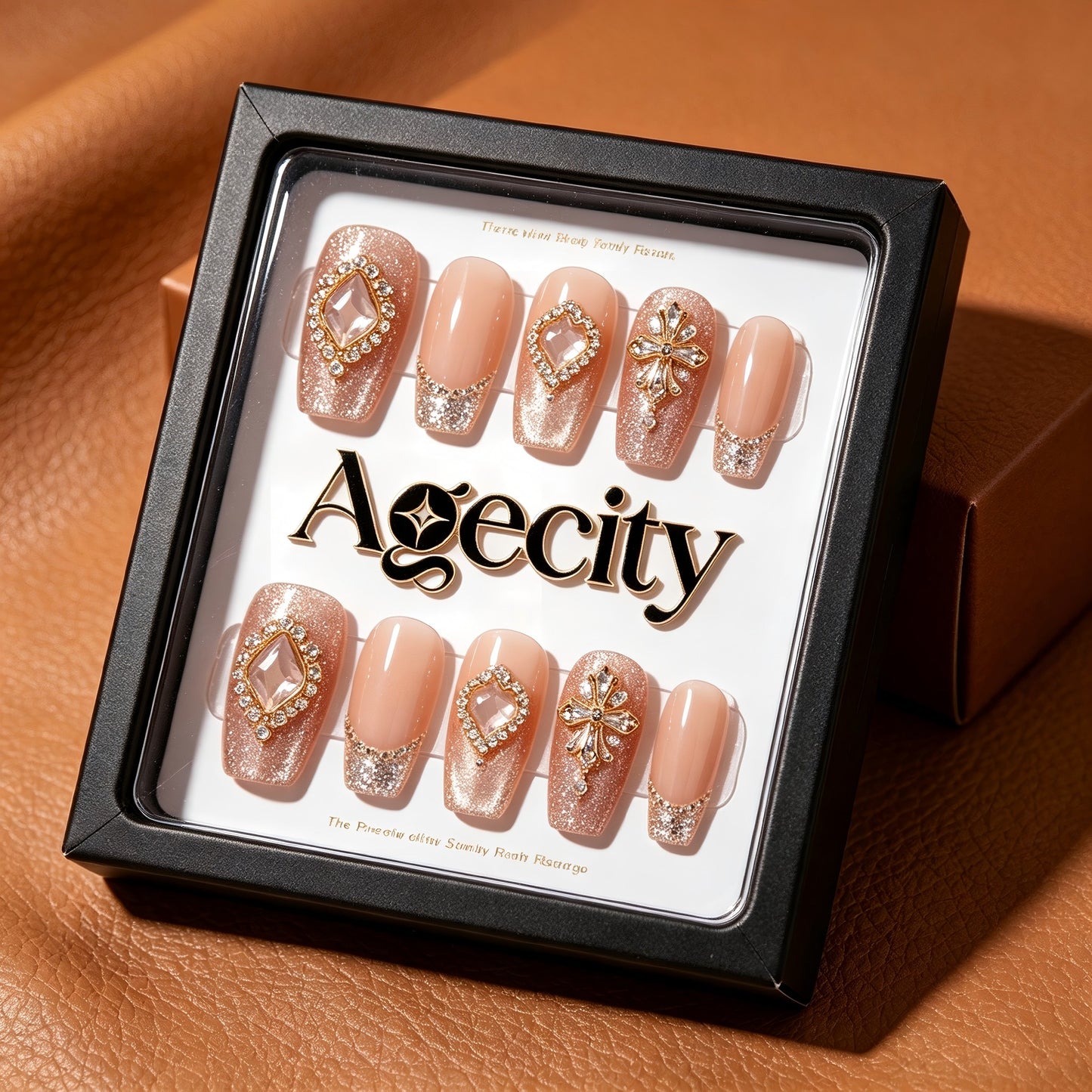 Agecity Luxury Press-On Nails, Nude Pink Gradient French False Nails with Rhinestones, Reusable Medium-Length Fake Nails, Elegant Bridal & Party Nail Art Kit