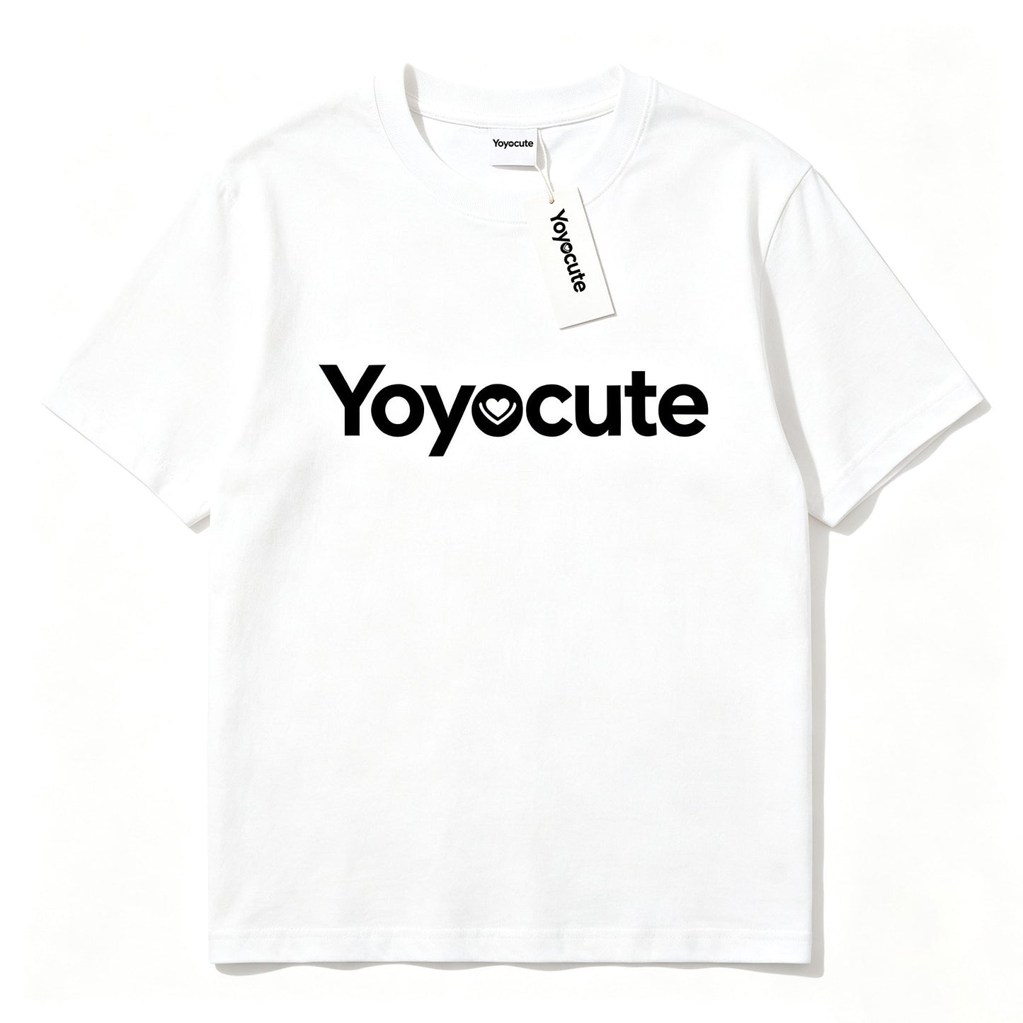 Yoyocute Cute Heart Accent Crew Neck White Short Sleeve Tee, Soft Breathable Cotton Relaxed Fit Casual Everyday Top for Women Minimal Sweet Basic T-Shirt