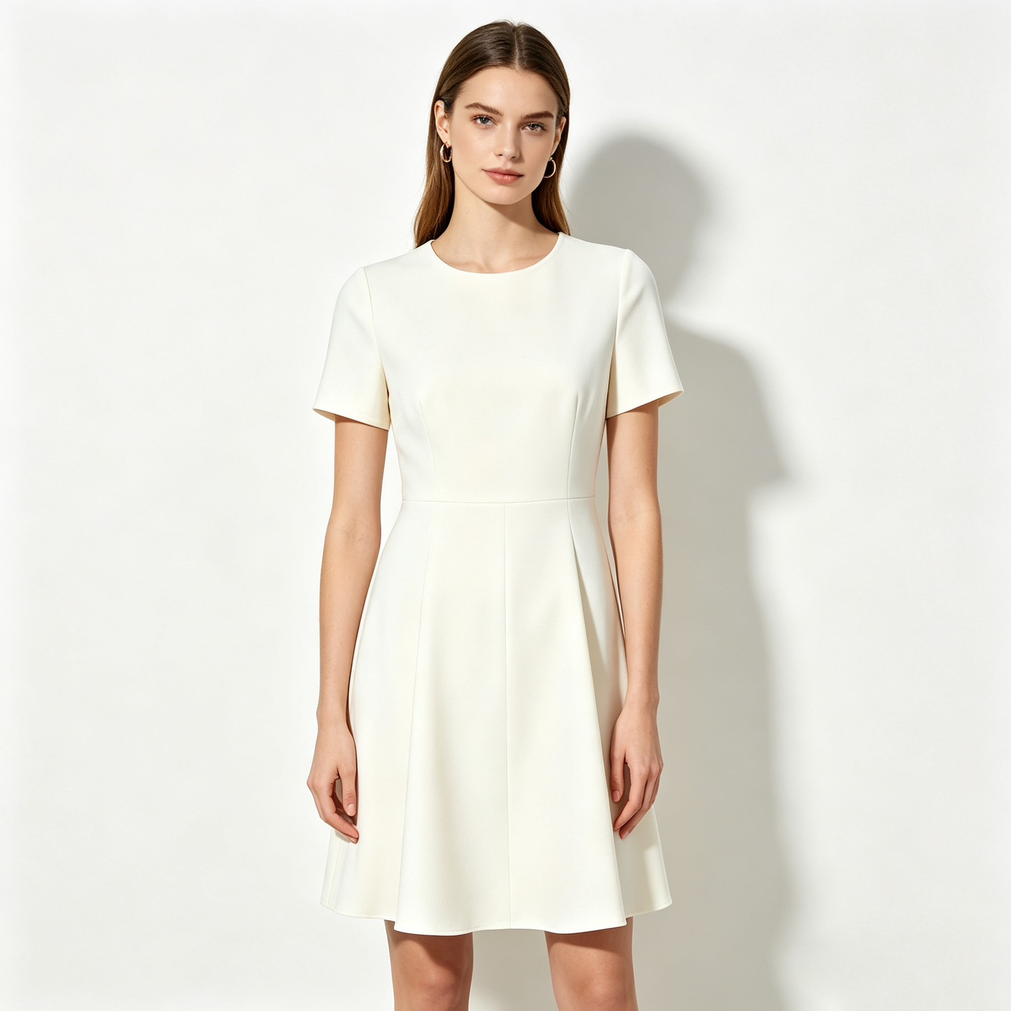 Luxlot Women Round Neck Short Sleeve Work Dresses Elegant Fit‑and‑Flare A‑Line Formal Casual Mini Dress