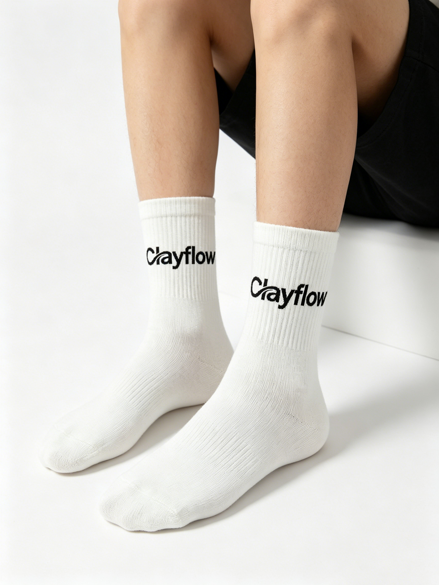 Clayflow Socks, 5 Pairs, Breathable Cotton Athletic Socks, Non-Slip, Cushioned Sole, White Casual Crew Socks for Men & Women
