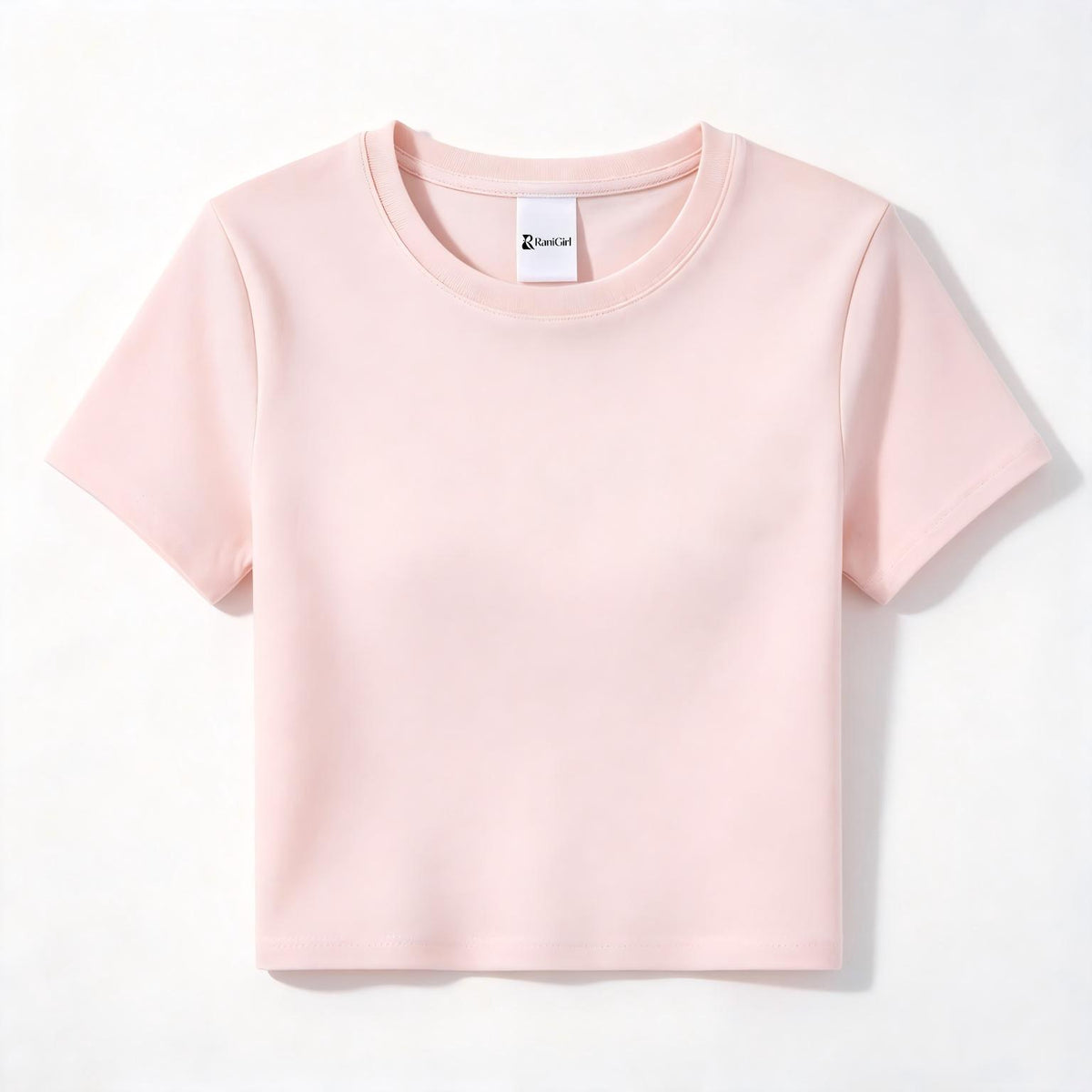 RaniGirl Women's Crew Neck Short Sleeve T-Shirt, Slim Fit Cropped Casual Tee, Soft Stretchy Basic T-Shirts for Women Daily Outfits
