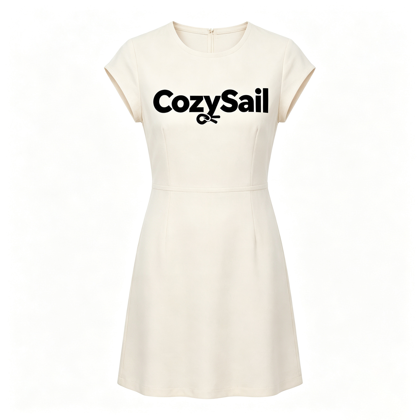 CozySail Cream Cap Sleeve Mini A-Line Dress, Round Neck Short Waist Casual Office Short Dress