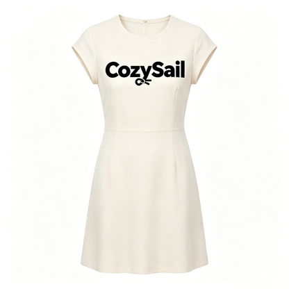 CozySail Cream Cap Sleeve Mini A-Line Dress, Round Neck Short Waist Casual Office Short Dress