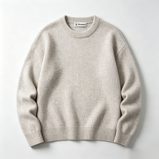 Rimstory Relaxed Knit Pullover Sweater, Classic Crew Neck Warm Long‑Sleeve Top for Daily Outfits