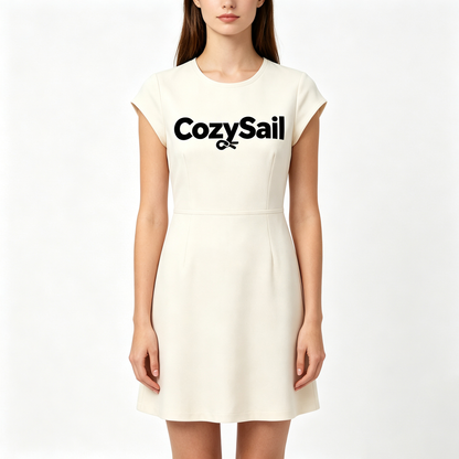 CozySail Cream Cap Sleeve Mini A-Line Dress, Round Neck Short Waist Casual Office Short Dress