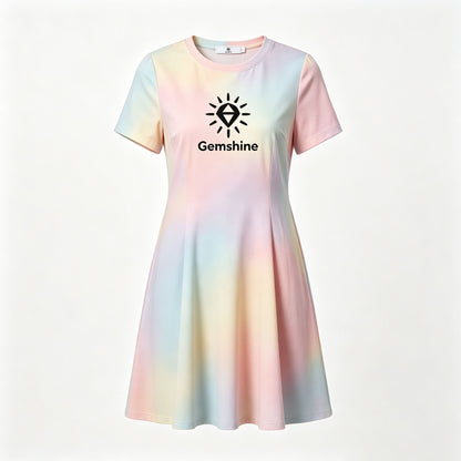 Gemshine Tie‑Dye Short Sleeve A‑Line Dress, Casual Round Neck Flare Mini Dress Summer Daily Wear