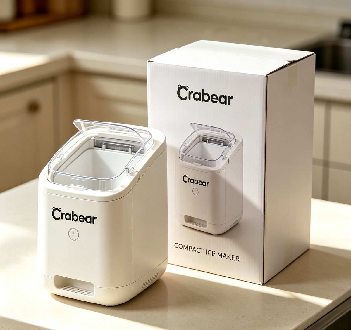 Crabear Portable Countertop Ice‑Making Machine, Fast Ice Production, Self‑Cleaning Compact Ice Maker for Home Bar, RV, Kitchen, With Premium Gift Box