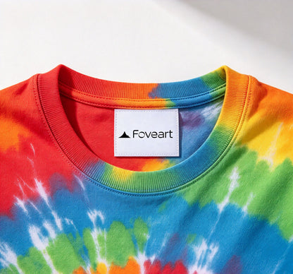 Foveart Tie-Dye Short Sleeve T-Shirt, Rainbow Spiral Pattern Crew Neck Casual Tee for Men Women