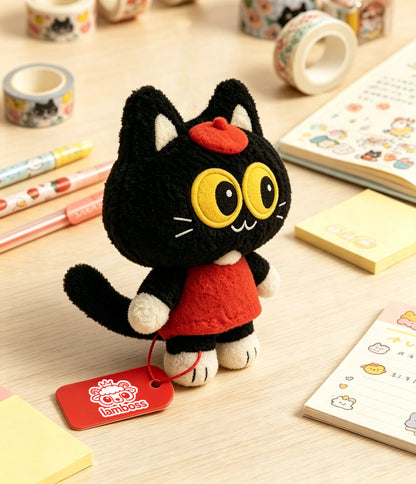 lamboss Cute Black Cat Plush Toy, Soft Stuffed Animal Plush Toy with Gift Box, Kawaii Cartoon Kitty Plush Figure, Lovely Cat Plush Toy Gift for Kids, Birthday Decor