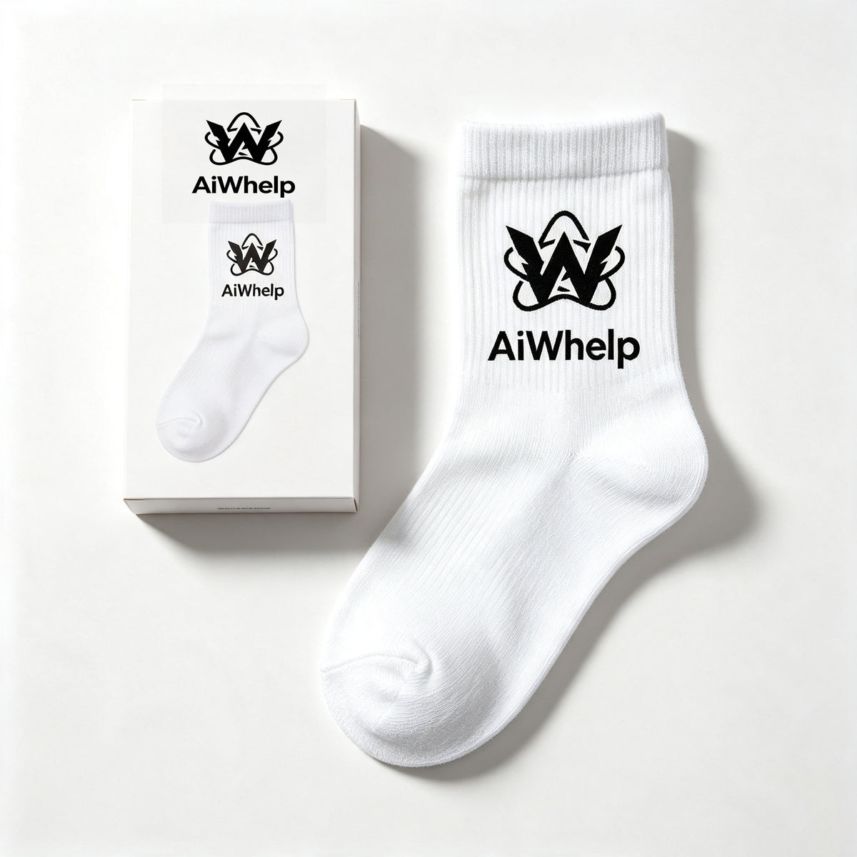 W AiWhelp White Crew Socks 5‑Pack Classic Casual Mid‑Calf Socks Stylish Graphic Daily Sports Socks Unisex for Men Women Teenagers