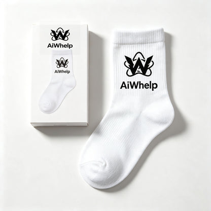 W AiWhelp White Crew Socks 5‑Pack Classic Casual Mid‑Calf Socks Stylish Graphic Daily Sports Socks Unisex for Men Women Teenagers