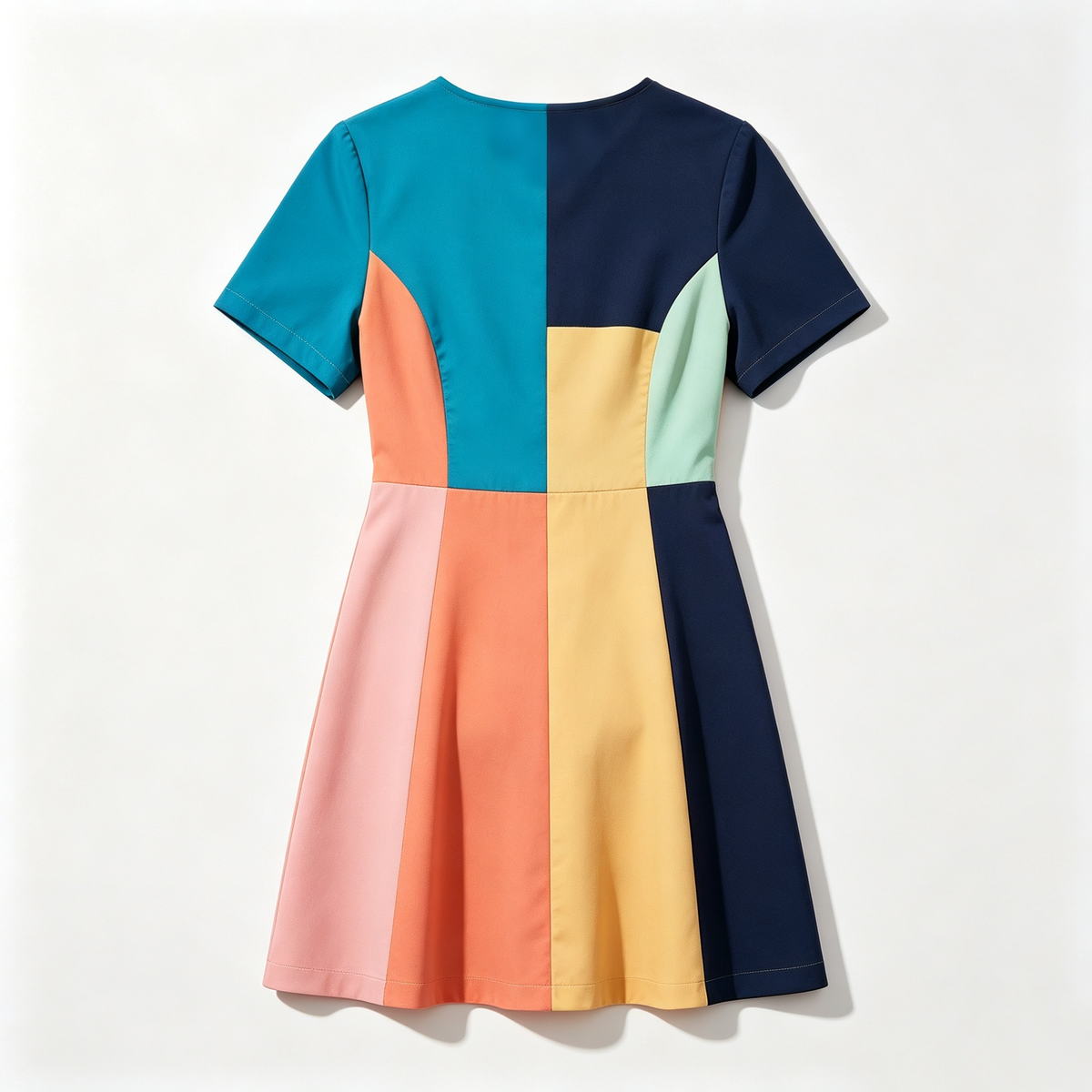 Fewyear Color Block Short Sleeve A Line Dress, Crew Neck Flare Mini Dress, Casual Summer Dress for Women
