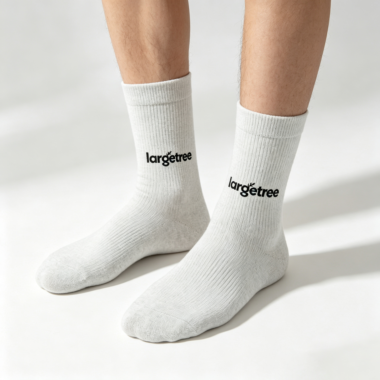 largetree Men’s Light Gray Ribbed Crew Socks 7 Pairs Pack, Soft Breathable Cotton Mid Calf Socks, Stretch Non Slip Casual Athletic Daily Socks Gift Box Set