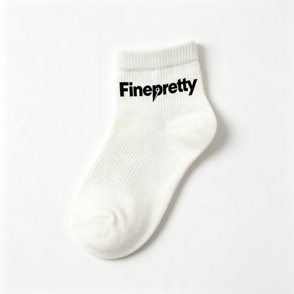 Finepretty Women’s Crew Ankle Socks, Soft Breathable Ribbed Cotton Casual Mid Calf Socks, Fashion Letter Print Athletic Daily Socks for Ladies