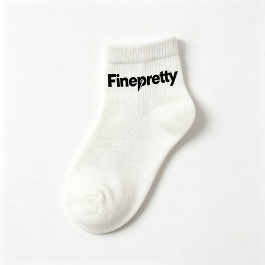 Finepretty Women’s Crew Ankle Socks, Soft Breathable Ribbed Cotton Casual Mid Calf Socks, Fashion Letter Print Athletic Daily Socks for Ladies