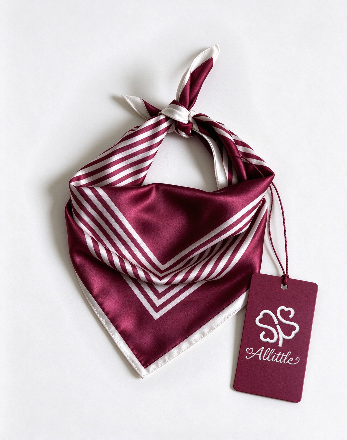 Allittle Satin Neck Scarf for Women, Burgundy White Striped Decorative Bandana, Retro Square Neckerchief for Outfit Accessory