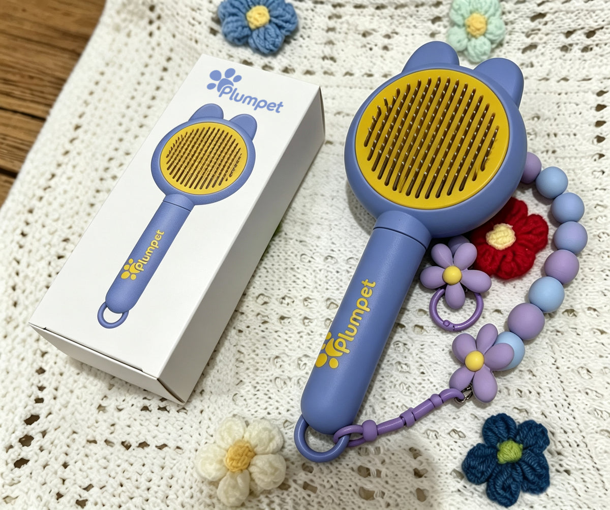 Plumpet Pet Brush, Self Cleaning Slicker Brush for Cats & Dogs, Detachable Design, Portable Pet Grooming Comb, Comes with Gift Box, Removable for Separate Packing