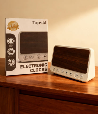 Topski Wooden Texture Electronic clocks, Adjustable LED Brightness Snooze Alarm Clock with USB Charging Port, Dual Power Supply Bedroom Bedside Electronic Clock for Students, Office Workers, Home Decor