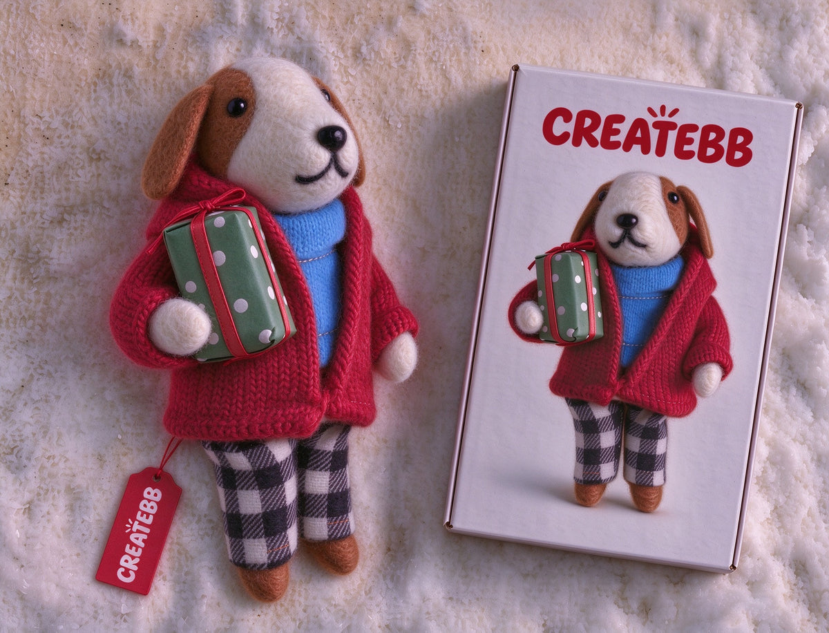 CREATEBB Handmade Felt Dog Plush Toy, Cute Hound Stuffed Animal, Compressible for Storage in Gift Box, Holiday Present