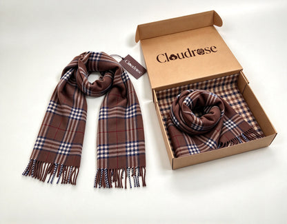 Cloudrose Plaid Tassel Scarf, Soft Warm Lightweight Wrap Scarf for Men Women, Classic Checked Scarves for Fall Winter Daily Wear Gift Box Included