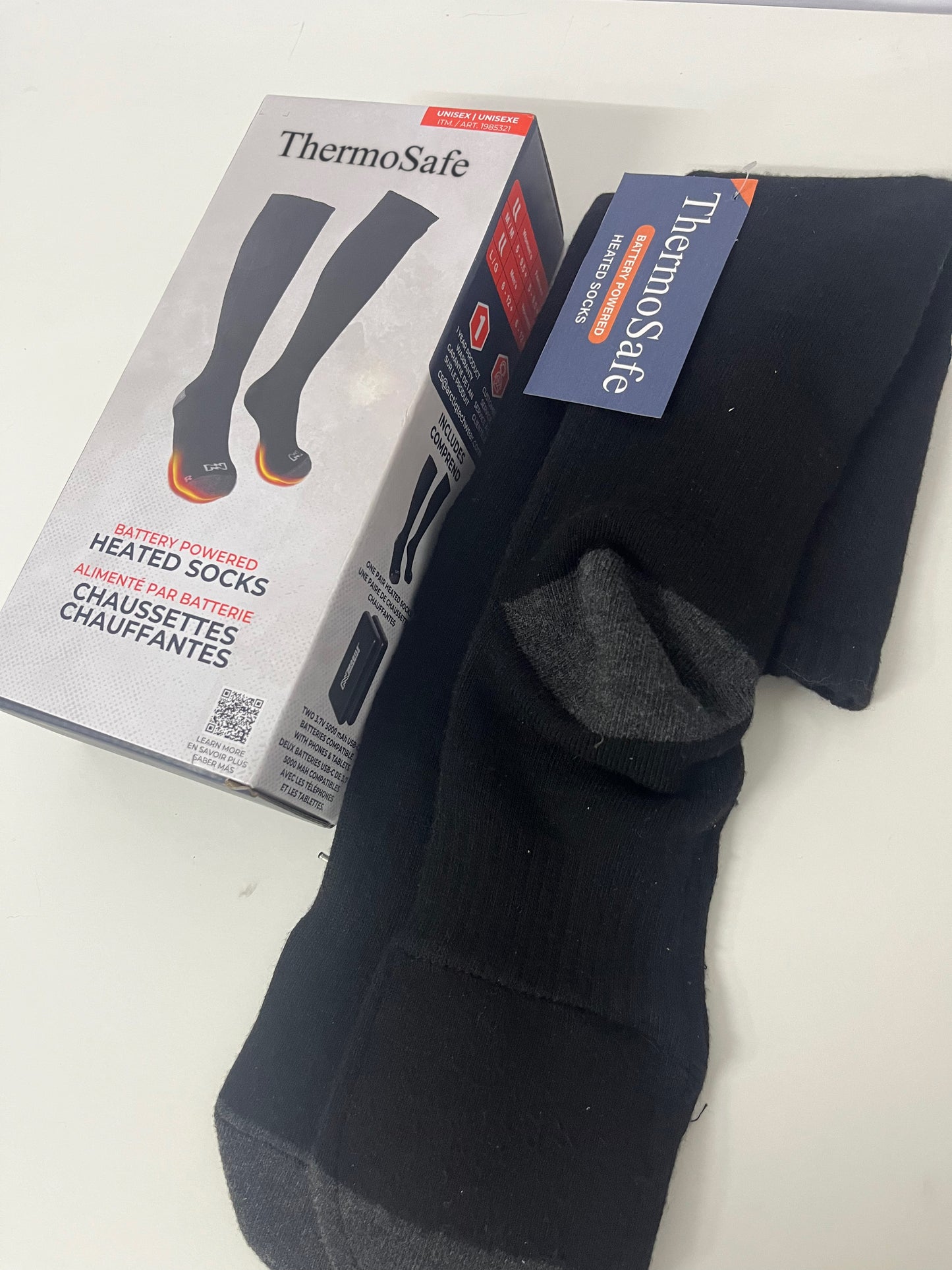 ThermoSafe Rechargeable Electric Heated Socks for Men & Women, 3 Heat Settings Battery Powered Warm Socks, Winter Thermal Foot Warmers for Skiing, Camping, Hunting, Outdoor Work