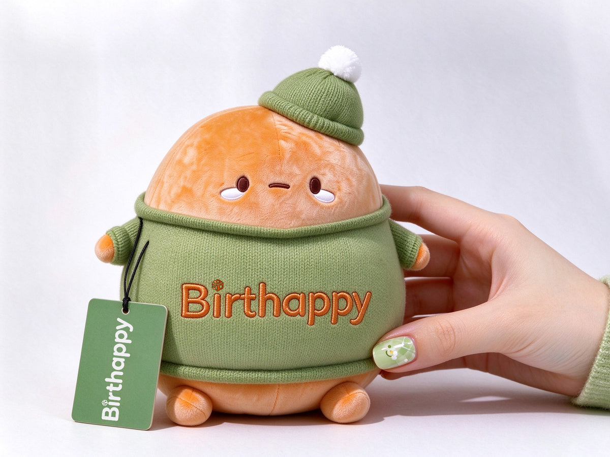 Birthappy Cute Round Plush Toy, Soft Stuffed Animal Doll with Knitted Sweater & Pom Pom Beanie, Gift Box Packaging for Birthday Christmas