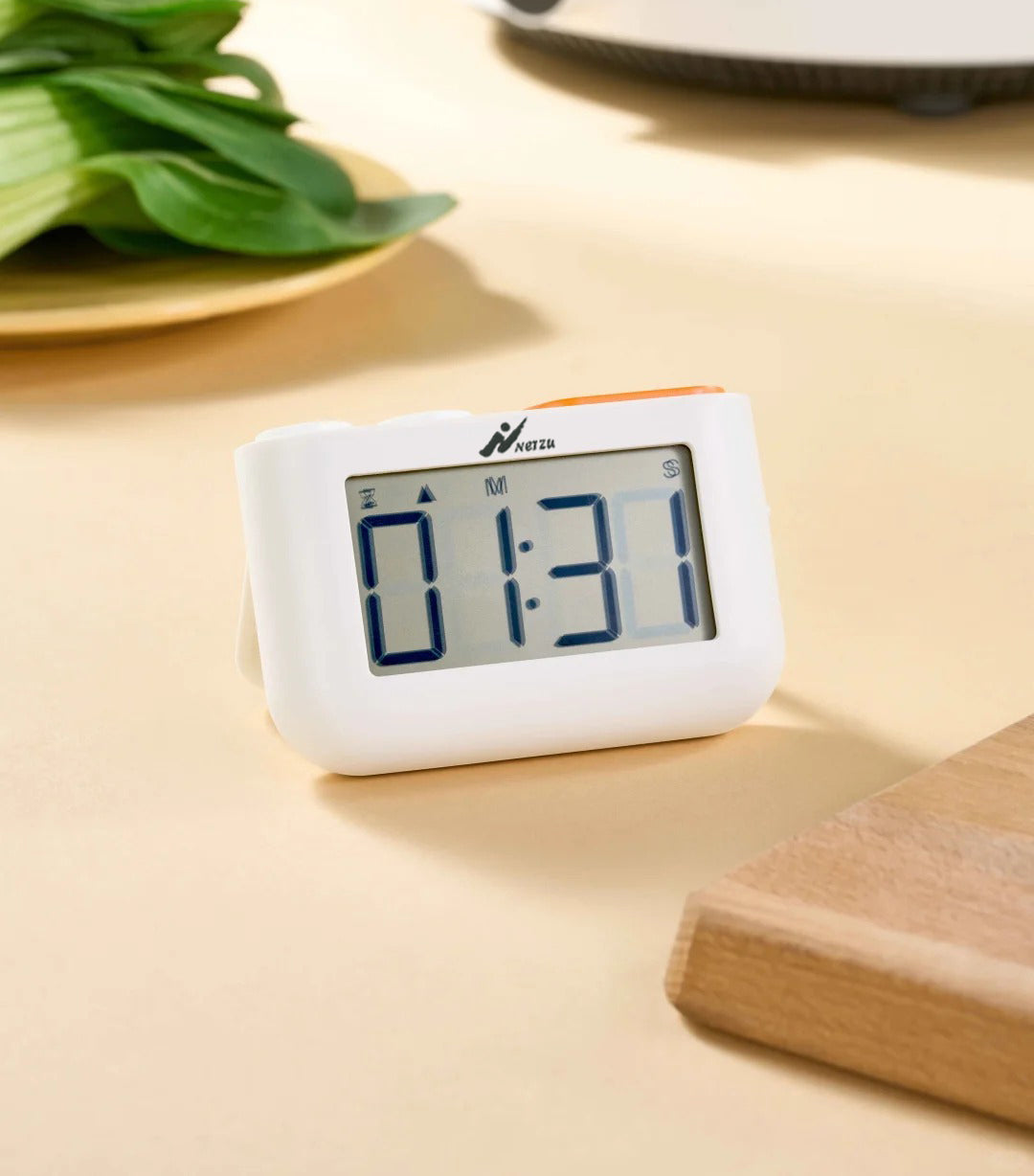 NETZU Digital Kitchen Timer, Large Bold LCD Display Electronic Timer with Magnetic Back & Foldable Stand, Count Up & Count Down Cooking Timer, One Touch Orange Button for Baking, Studying, Workout, Classroom