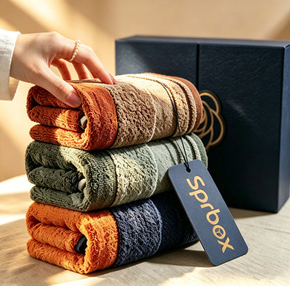 Sprbox Luxury Cotton Bath Towels Set, 3‑Pack Ultra Soft Highly Absorbent Decorative Hand Towels, Premium Towels for Bathroom, Hotel, Spa, Home Gift Box Set