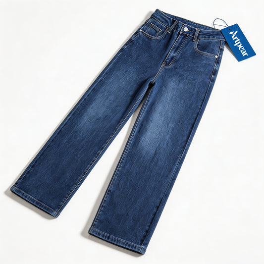 Artpear Women's High Waist Wide Leg Jeans, Classic Dark Blue Denim Pants, Casual Loose Straight Denim Trousers for Daily Work Dating