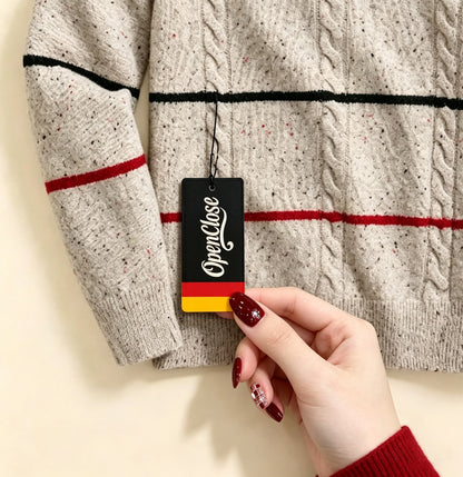 OpenClose Men's Cable Knit Crew Neck Sweater, Color Striped Speckled Knit Pullover Long Sleeve Casual Jumper for Fall Winter