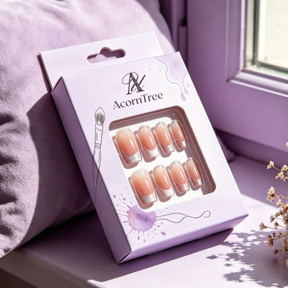 AcornTree Nude Glitter French Press On Nails, Medium Coffin Fake Nails, Reusable Stick On Nail for Women Daily Party Wear
