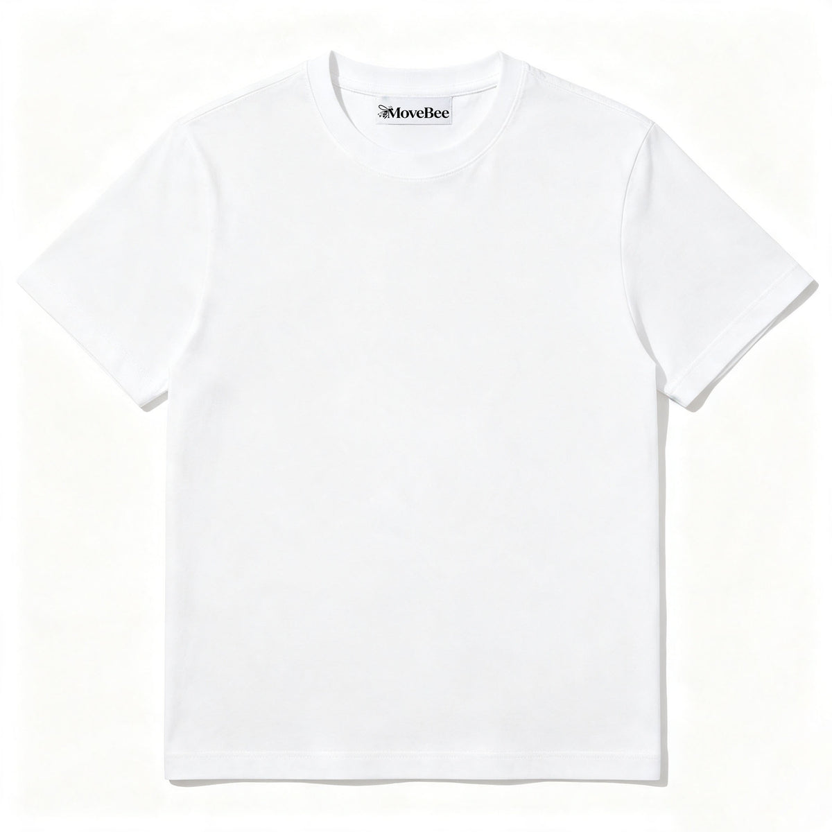MoveBee Premium Plain White Crew‑Neck T‑Shirt, Soft Cotton Short‑Sleeve Basic Tee, Unisex Casual Daily‑Wear Tops for Men Women