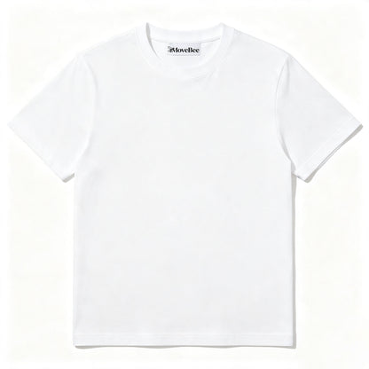 MoveBee Premium Plain White Crew‑Neck T‑Shirt, Soft Cotton Short‑Sleeve Basic Tee, Unisex Casual Daily‑Wear Tops for Men Women