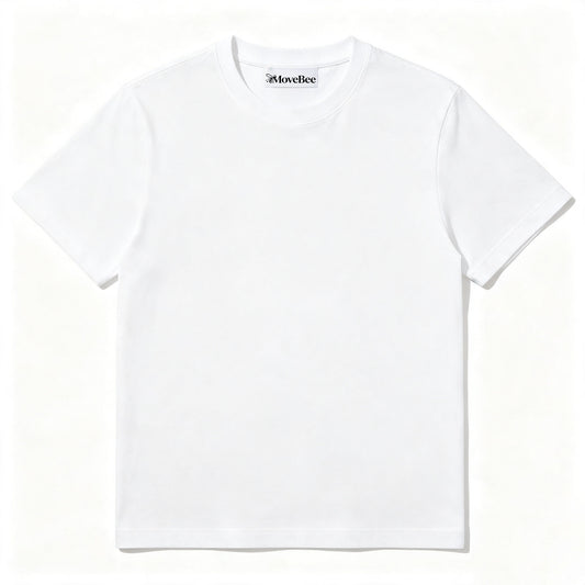 MoveBee Premium Plain White Crew‑Neck T‑Shirt, Soft Cotton Short‑Sleeve Basic Tee, Unisex Casual Daily‑Wear Tops for Men Women