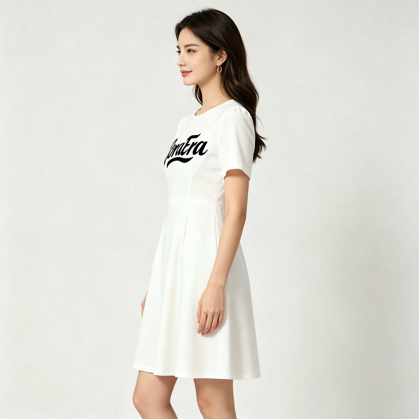 【CoraEra Logo Print A-Line Dress】—— Minimalist Elegance for Everyday & Special Occasions