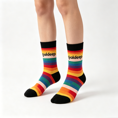 Galdeep Rainbow Striped Crew Socks for Men & Women, Soft Cotton Colorful Casual Socks, Fun Novelty Socks for Everyday Wear, Pride & Gift