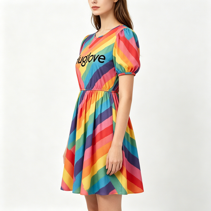 【Huglove Rainbow Stripe Dress】—— Vibrant Style of Comfort & Fashion