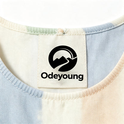Odeyoung Pastel Gradient Casual Dress, Puff Short Sleeve High Waist Flowy Swing Mini Dress for Women