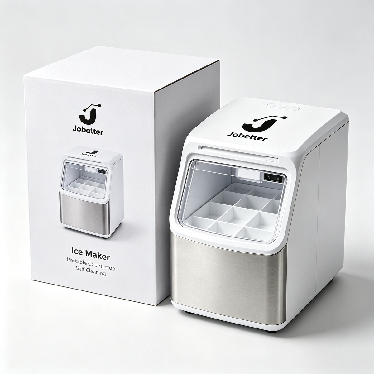 Jobetter Portable Ice Maker for Countertop, Self‑Cleaning Function Compact Automatic Ice Cube Machine, Quick Ice Making for Indoor Daily Use