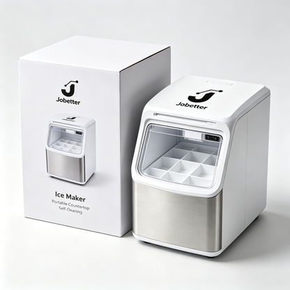 Jobetter Portable Ice Maker for Countertop, Self‑Cleaning Function Compact Automatic Ice Cube Machine, Quick Ice Making for Indoor Daily Use
