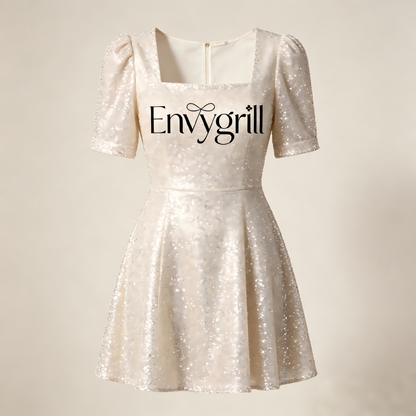 【Envygrill Sequin Puff-Sleeve Mini Dress】—— Sparkling Elegance for Special Occasions