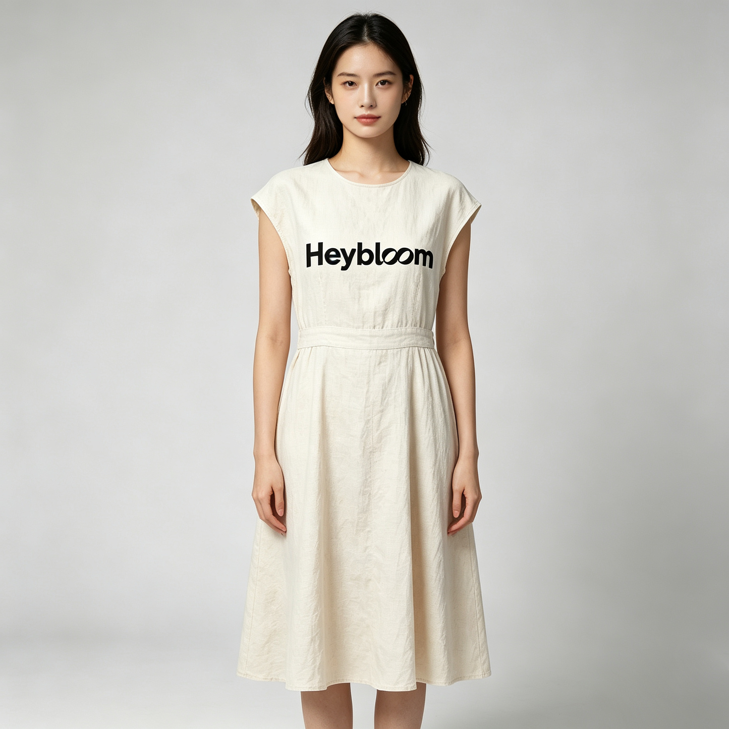 Heybloom Summer Lightweight Linen Blend Midi Dress for Women Sleeveless Fitted Waist Swing Dress Everyday Casual Wear