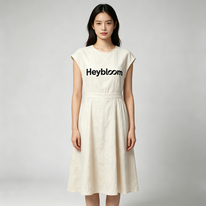 Heybloom Summer Lightweight Linen Blend Midi Dress for Women Sleeveless Fitted Waist Swing Dress Everyday Casual Wear