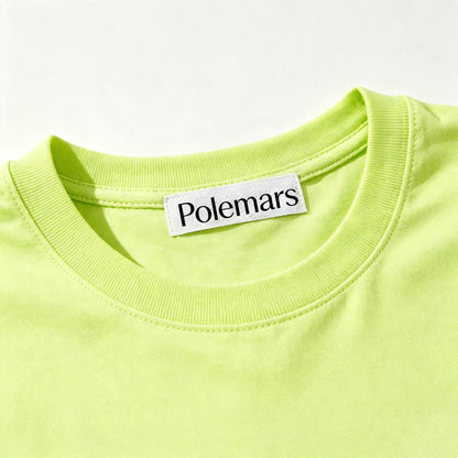 Polemars Solid Neon Lime Green Crew Neck Short Sleeve T‑Shirt, Soft Breathable Cotton Blend Unisex Casual Tee for Daily Outfits