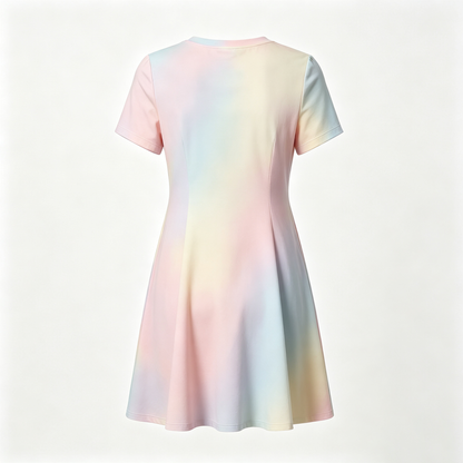 Gemshine Tie‑Dye Short Sleeve A‑Line Dress, Casual Round Neck Flare Mini Dress Summer Daily Wear