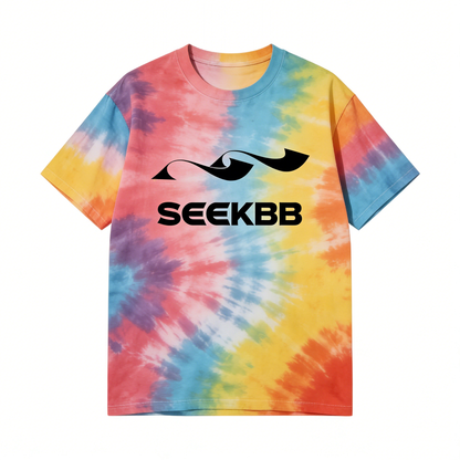 【SEEKBB Rainbow Tie-Dye Logo T-Shirt】—— Bold & Vibrant Streetwear Essential